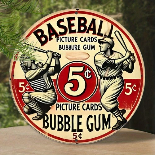 Vintage Tin Metal Sign Baseball Card Wall Decor Retro 8x8