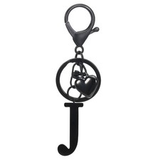 Heart Initial Letter Keychain Stainless Steel Keyring Backpack Charm Black J