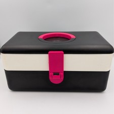 VTG Pretty Neat Beauty Organizer Makeup Case Black White Pink Mirror 1990s Trays