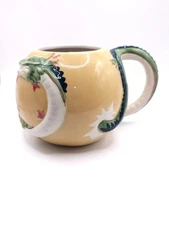 Dragon-Themed Ceramic Mug With Textured Handle & Embossed Design 12 Oz Yellow
