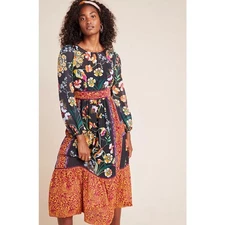 Anthropologie Adair Velvet-Trimmed Midi Dress Multicolor Size 4