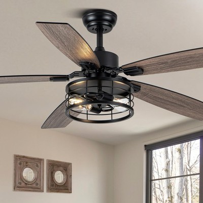 52 inch Farmhouse Ceiling Fan with Lights and Remote Control, Black Ceiling F...