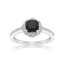 Sterling Silver Cushion Cut Black Onyx Ring with White Topaz Sz 8