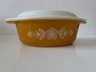 Vintage PRYEX Casserole Dish "Butterfly Gold"  1.5 Qt.  Lidded Oval Made 1972-81