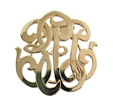 VTG Gold Tone Generic Monogram Style Scarf "Flip Up" Ring Clip Victorian Style