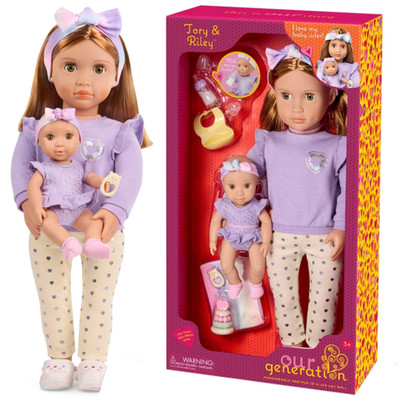 Our Generation Puppe Schwester Tory & Baby Riley mit Outfits Spielset Spielzeugset - 46 cm