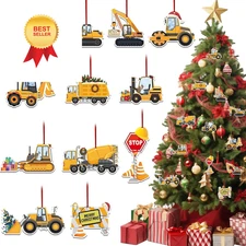 24 Pcs Christmas Construction Truck Ornaments Decoration Large, Yellow Trucks 