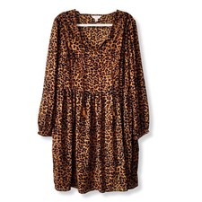 Leopard Cheetah Print Brown Black Dress XL Boho Prairie Western Fall Country NEW