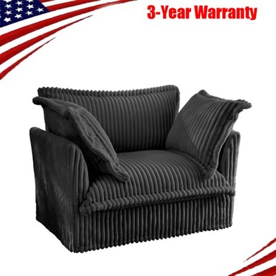 Slip-covered Armchair with 1 Big Back Cushion and 2 Big Toss Pillows Corduroy