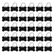 30pcs Bone Shaped Dog Tag Pet ID Tags 1.5"x1" Metal Black Blank with Ring