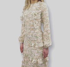 Women’s Floral Ruffle Midi Dress Cottagecore Romantic Long Sleeve - Size XL -NWT