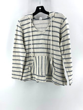 Old Navy Women's White Blue Striped Hooded Sweatshirt Pocket Hoodie Size Medium