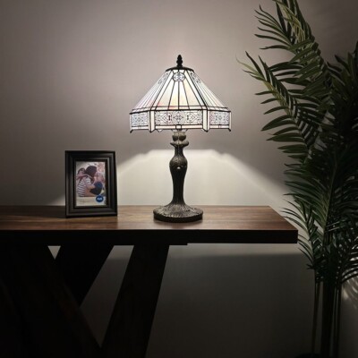 Tiffany Style Table Lamp Sky Color Hexagon Stained Glass