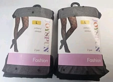 Joyspun Women’s Pattern & Opaque Tights 2-Pack Size L Black Fashion Hosiery