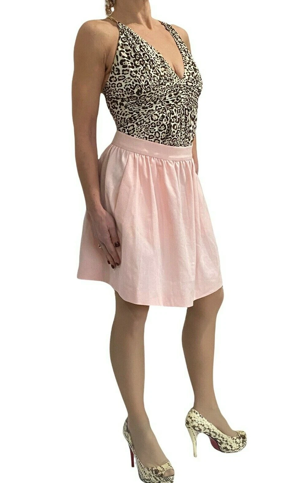 Mini gonna svasata rossa Valentino rosa A Line con tasche M 6 ❤️?