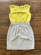 ANN TAYLOR LOFT Yellow Beige Sleeveless Pleated Career Work Dress Size 0