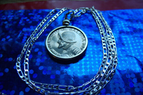  CONQUISTADOR PANAMA RARE COIN PENDANT  on a 24" 925 STERLING SILVER CHAIN - Picture 1 of 4