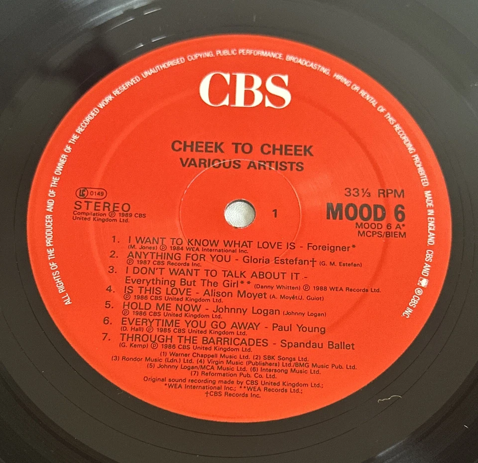 Vinyl LP - Various Artists - Cheek To Cheek - 80s Love songs Joel Moyet Michael - Image 4 of 4