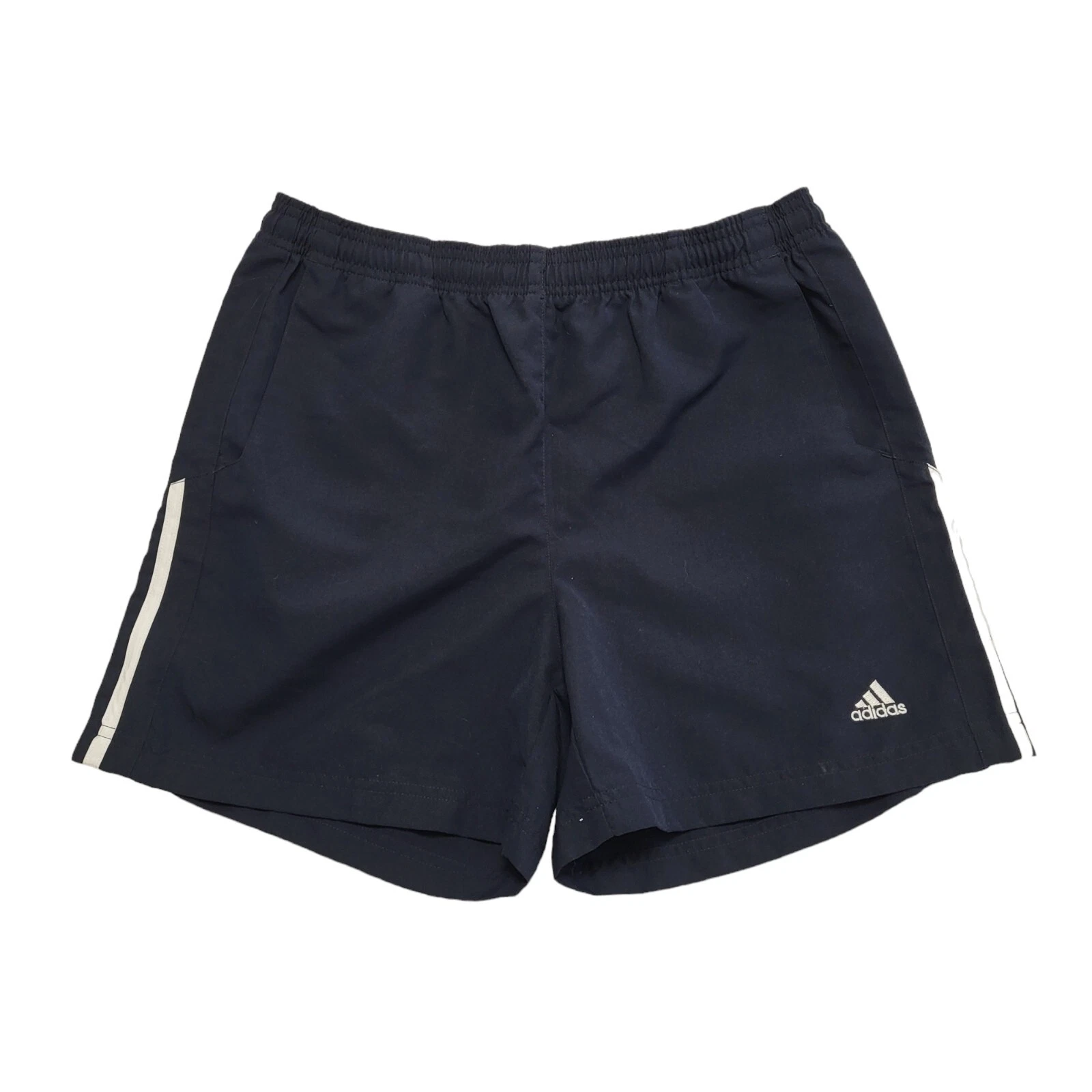 Pantaloncini sportivi Adidas neri bianchi orlo palestra Regno Unito donna taglia 14 W32 CC334