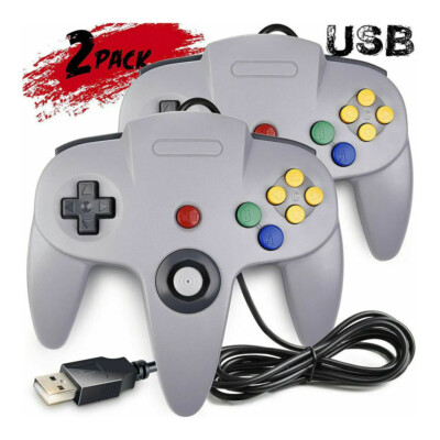 USB N64 Controller Wired PC Games Joystick For Raspberry Pi Mac PC Windows 2pack