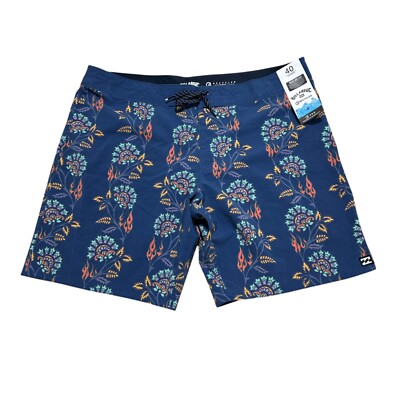 Billabong Sundays Pro Boardshorts Mens 40 Blue Floral Flame Swim Trunks NWT NEW