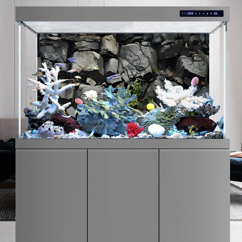 Awert 48x24 Inches Stone Aquarium Background Grey Rock Fish Tank ...
