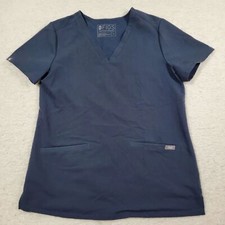 Figs Scrubs Women's Top Blue Short Sleeve V Neck Technical Collection Small S