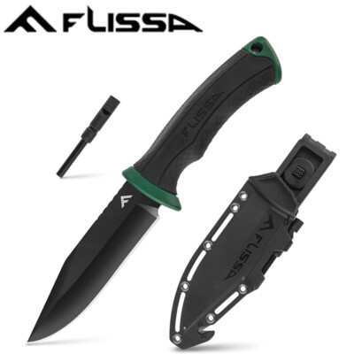 FLISSA 4-7/8'' Tactical Survival Knife Fixed Blade Knife Whistle Fire Starter NEW