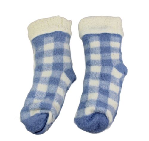 Muk Luks Slipper Socks Soft Sole Adult Women Size LRG 8 - 10 Blue & White Check