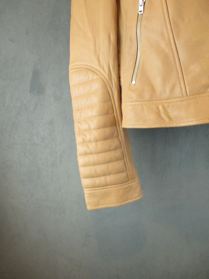 Chaqueta J Crew Collection Mujer 12 Tostada Moto Cremallera Completa Forrada Mantequilla Suave Elegante Foto 4 de 4