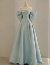 Charming Light Blue One Shoulder Back Big Bow Ball Dress A-line Sexy Backless