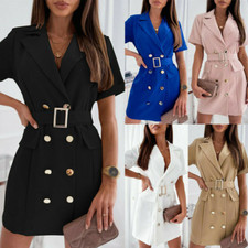 Womens Double Breasted Button Front Military Style Blazer Ladies Formal Jacket