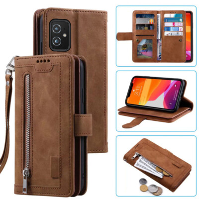 For Asus Zenfone 8 ZS590KS Wallet Case,Leather Zipper Magnetic Flip Card Case