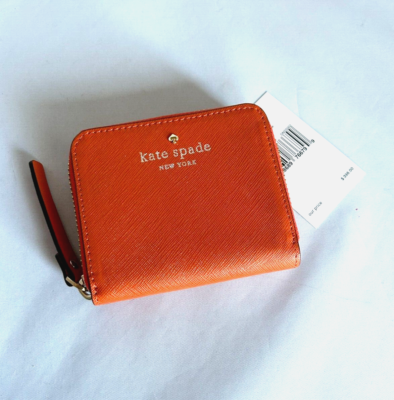 Kate Spade New York Small Zip-Around Compact Wallet Orange Leather