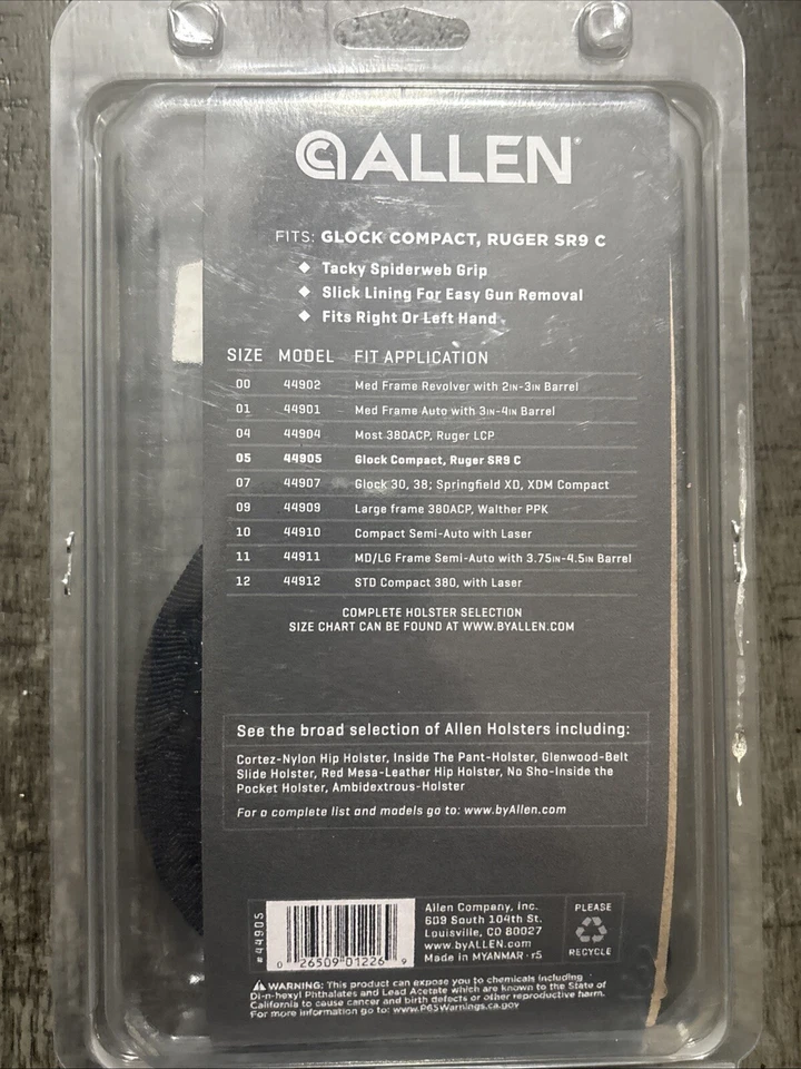 Funda Allen Spider Web Bolsillo Interior Pegajosa Talla 05 Glock 26/27 Ruger SR9C NUEVA Foto 3 de 4