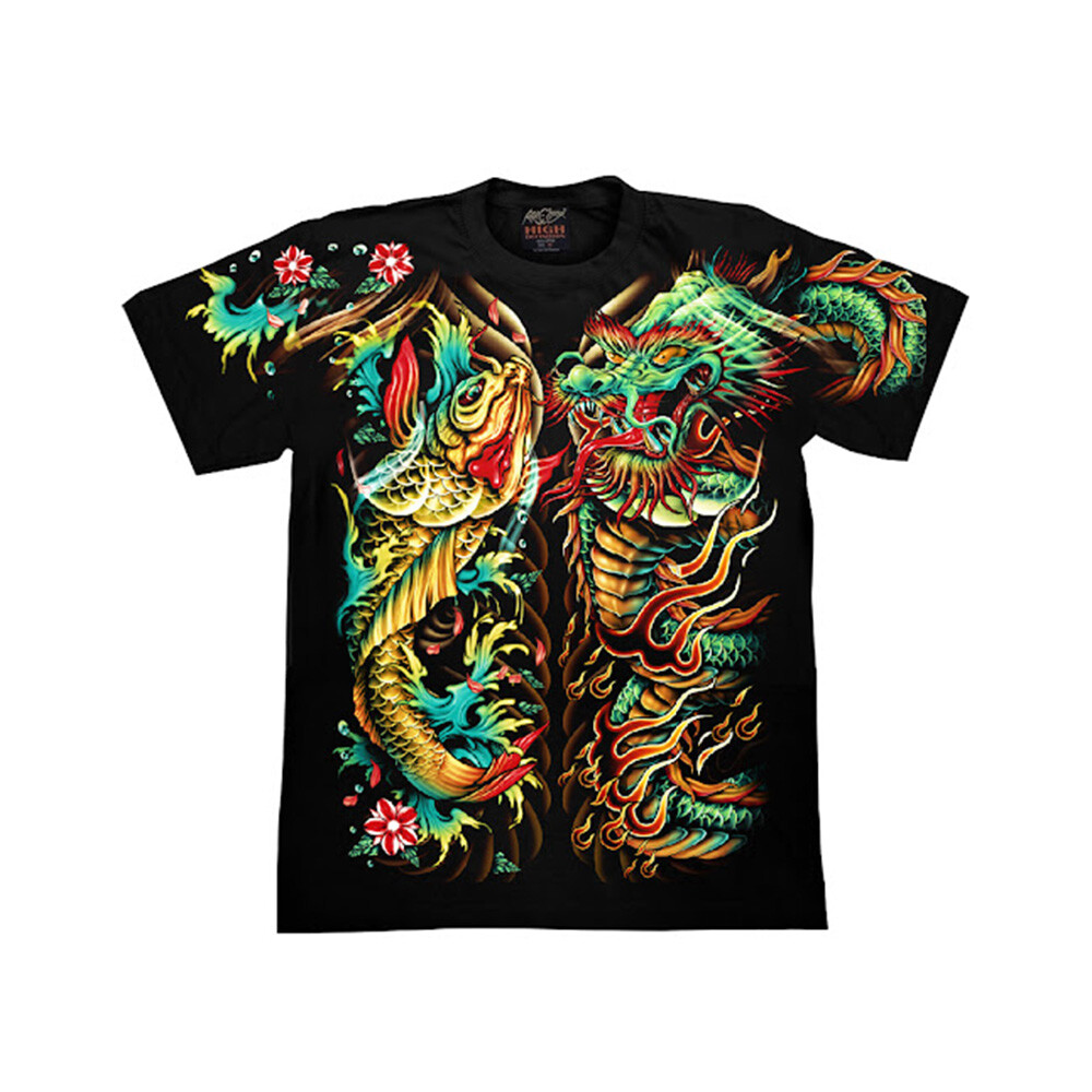 Dragon Koi Fish Glow In The Dark T-Shirt Japanese Tattoo Strength Design-image