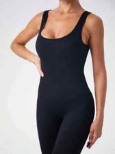 Seamless Women Solid Color Jumpsuit with Sleeveless Tight Fit U Neckline Workout