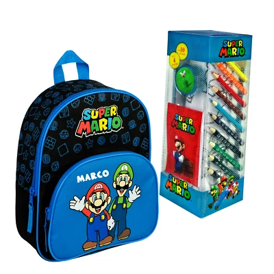 MINIMUTZ Set Super Mario | Kinderrucksack mit Malturm (royalblau)