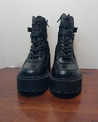 Forever Forever 21 Platform Black Canvus/Faux Leather Lace& Buckle Womens