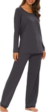 TIKTIK Women Pajama Set Long Sleeve Sleepwear Scoop Neck Pjs Sets 2XL