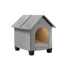 Indoor Dog House, Elevated Foldable Dog Cave Bed with Removable Plush Mat for...