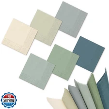 Whaline 120Pcs Sage Green Dusty Blue Cocktail Napkin 6 Gradient Color Paper N