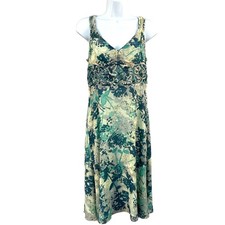 Sigrid Olsen Silk Romantic Fairy Floral Ruched Lace Lined Midi Dress Women Sz 6