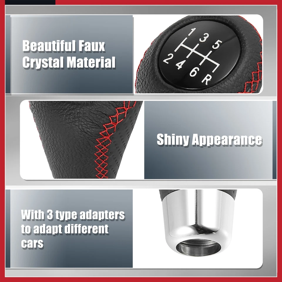 Perilla de cambio de marchas universal negra para automóvil de 6 velocidades de cuero PU con puntadas de orificio Foto 4 de 4