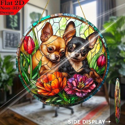 Vibrant Two Chihuahuas Acrylic Suncatcher Pet Lover Home Hanging Decoration Gift