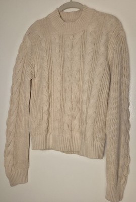 Pact Chunky Cable Knit Fisherman Sweater S Organic Cotton Crew Neck Ivory NWOT