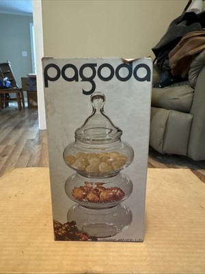 Vintage Pagoda 4 pc Stacking set Anchor Hocking W/ Orig Shopko Price Sticker
