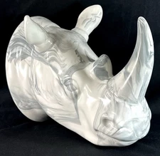 Vintage Ceramic Rhino Head Wall Sculpture Gray White Marbled Mid Century MCM