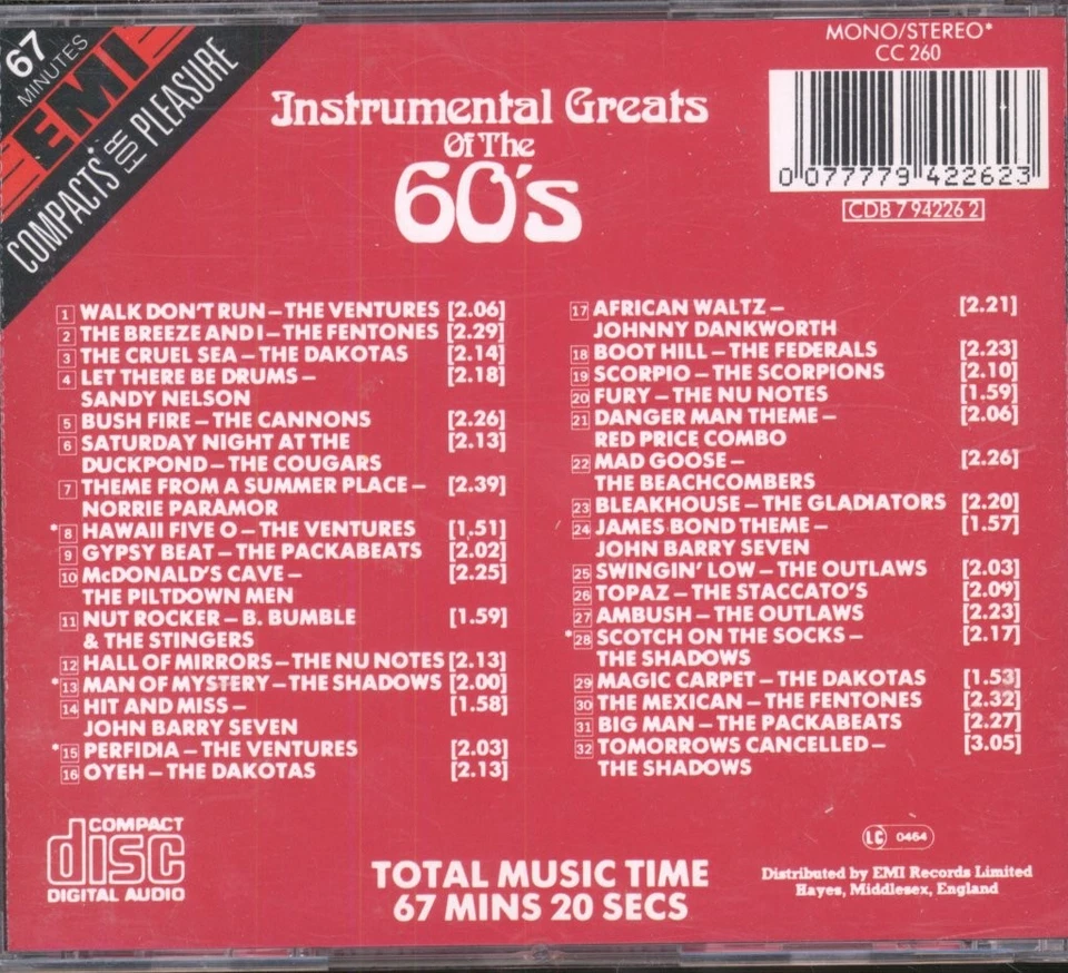 Various Artists Instrumental Greats of the 60's CD UK Emi Compacts For Pleasure - Image 2 of 3