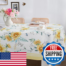 Bnejvif Sunflower Oval Tablecloth Yellow Floral Tablecloth Waterproof Fabric